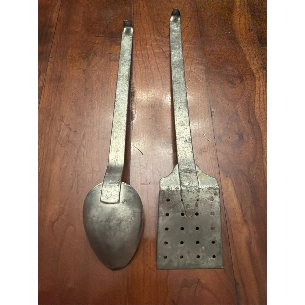 Vintage French Heavy Duty Aluminum Serving Spoon & Perforated Spatula Set of 2‎